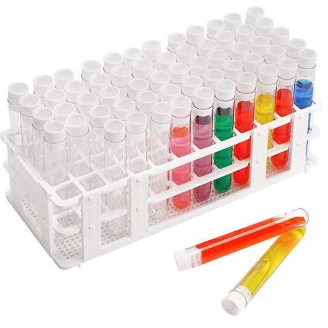 DEPEPE 60pcs Plastic Test Tubes with Rack and Caps, 16 x 100mm Clear ...