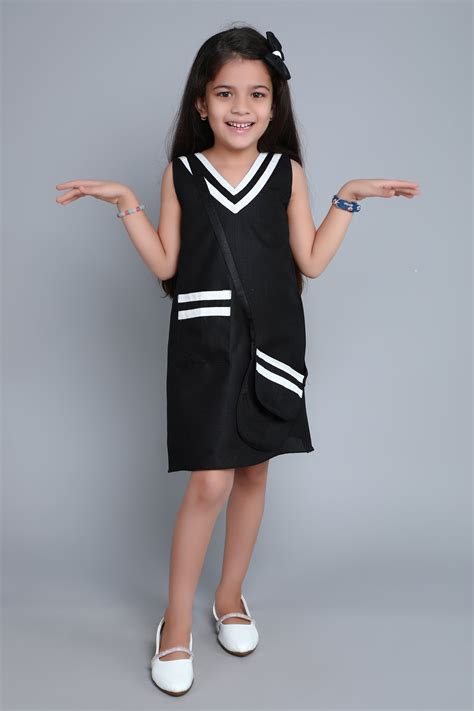 Piping Aline Dress with Sling and Matching Bow Clip -Black – Pink Chick