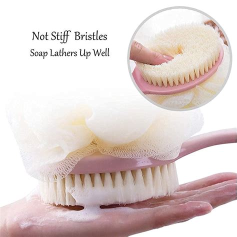 2 IN 1 loofah with handle, Bath Brush, back scrubber, Bath Brush with ...