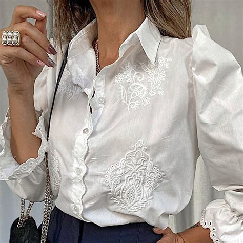 Women Embroidery White Shirt, Princess Arm, Women Embroidered Blouse ...