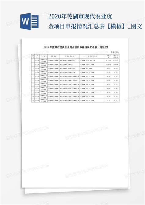 2020年芜湖市现代农业资金项目申报情况汇总表【】_图文Word模板下载_编号qxvxwndb_熊猫办公