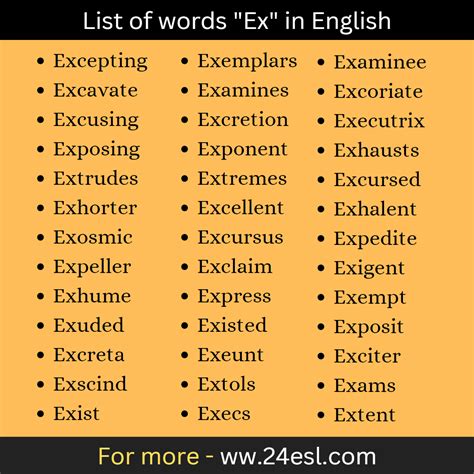 List of words "Ex" in English - 24esl.com