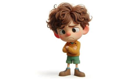 Claymation style full body standing young boy character with curly hair ...