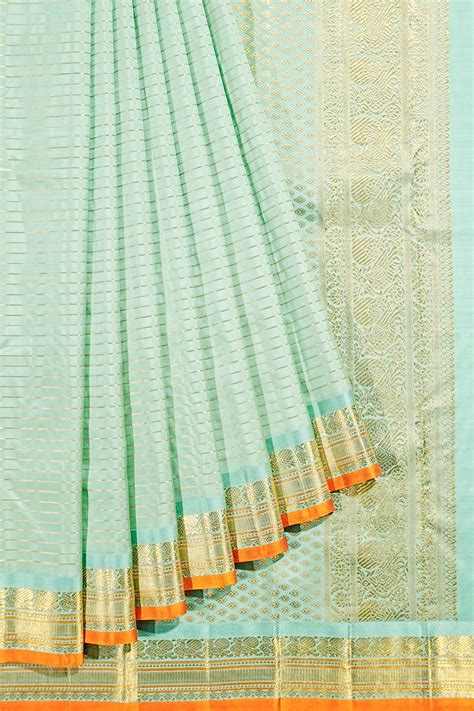 Kanchipuram Silk Horizontal Lines Sea Green Saree | Kankatala