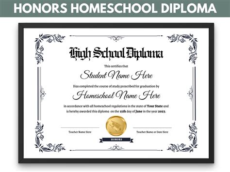 Editable Honors Homeschool Diploma Template Homeschool - Etsy