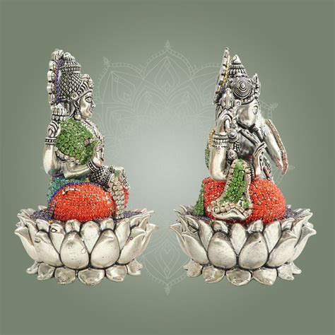 Brass Lakshmi Ganesha Idol with Jewellery Stone Work