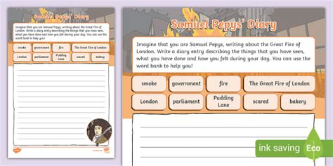Samuel Pepys Diary Writing Template (teacher made) - Twinkl