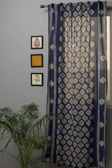 Blockprinted Cotton Curtains for home | SootiSyahi Bluestars