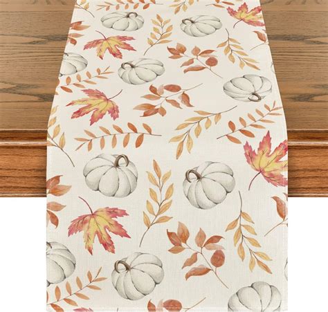 Artoid Mode Orange Pumpkins Fall Maple Leaves Fall Table Runner ...