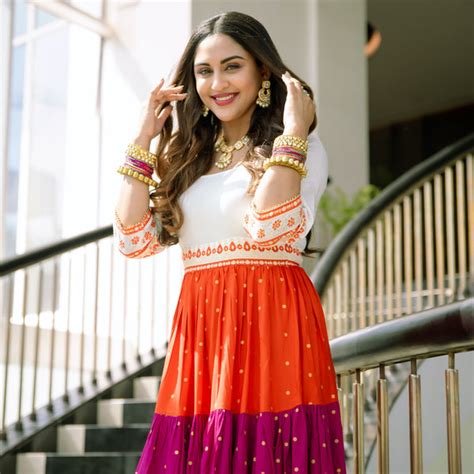 Buy Off White Multicoloured Tiered Dress with Polka Prints & Gota ...