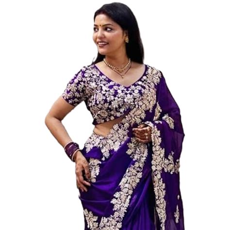 Buy VAIRAGEE Women Purple Rangoli Silk Embroidery Saree With Unstitched ...