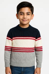 Medulla Colorblock Round Neck Casual Boys & Girls Blue Sweater - Buy ...