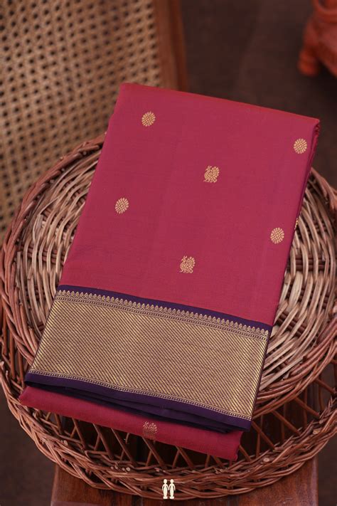 Kanchipuram Silk Saree In Dual Tone With Peacock Chakram Buttas
