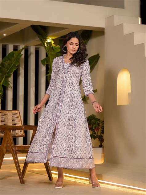 Purple Floral Print Kantha Work A Line Dress – Yufta Store