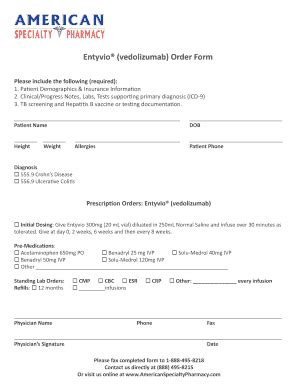 Fillable Online Entyvio vedolizumab Order Form - America039s Pharmacy ...