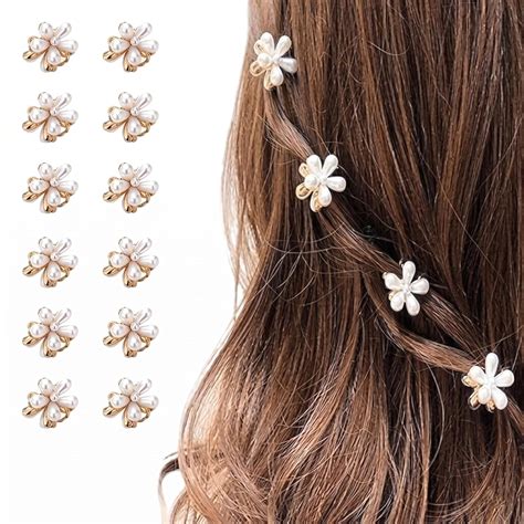 Radhu & Kabby Pearl Flower Mini Hair Claw Clips for Women Girls Kids ...