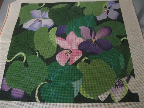 Hand Painted Needlepoint Canvas with Violets by DeDe | Needlepoint ...