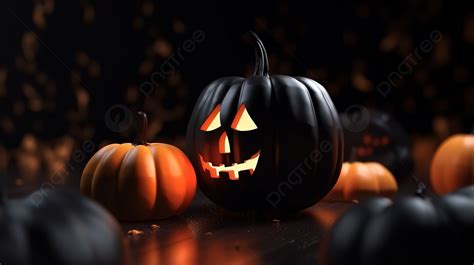 Black Pumpkin Surrounded By Pumpkins Background, 3d Rendering Halloween ...