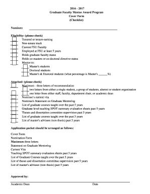 Fillable Online csw fsu Employed at FSU at least 5 years Holds graduate ...