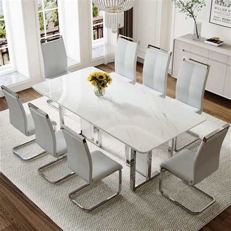 Amazon.com - MEMUY 79" Modern Dining Table Set for 8,Faux Marble Dining ...