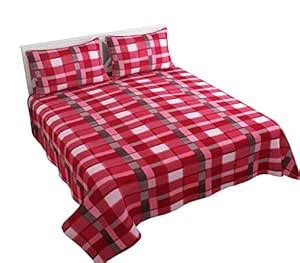 Buy Fabture Fleece Checkered Warm Double Bedsheet with Pillow Covers ...