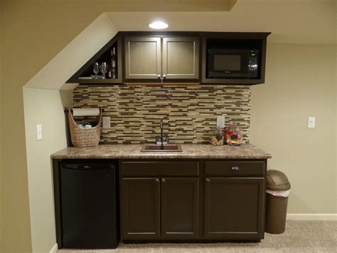 Basement Wet Bar Under Stairs - used stock cabinets and countertop from ...