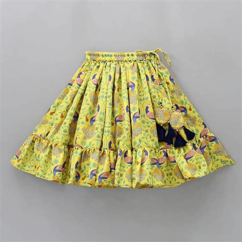 Yellow Peacock Print And Embroidered Blouse With Ghagara Set – VIDEER ...