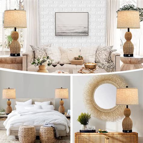 Buy Touch Control Rattan Table Lamps for Bedroom Set of 2,3 Way ...