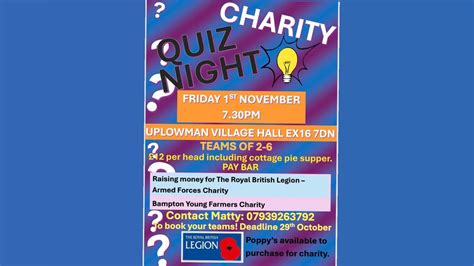 Bampton YFC Charity Quiz night , Uplowman Village Hall, Tiverton, 1 ...