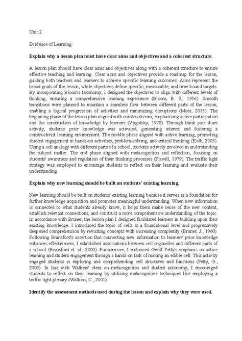 4164 U2 Lesson Plan: Aims, Objectives, and Assessment Methods - Studocu