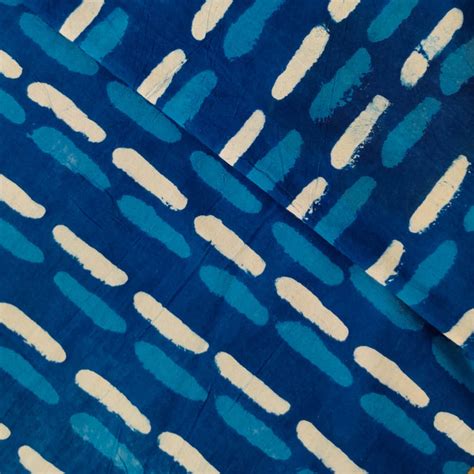 Pure Cotton Indigo With Dashed Sripes Hand Block Print Fabric – Sanskruti