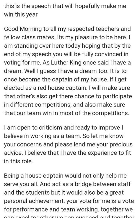 Give me a speech for Office Bearer (House Captain) Elections ...