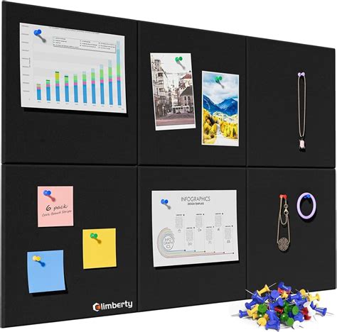 Climberty® 6Pcs Black Felt Bulletin Board, 30x30cm Self-Adhesive Wall ...