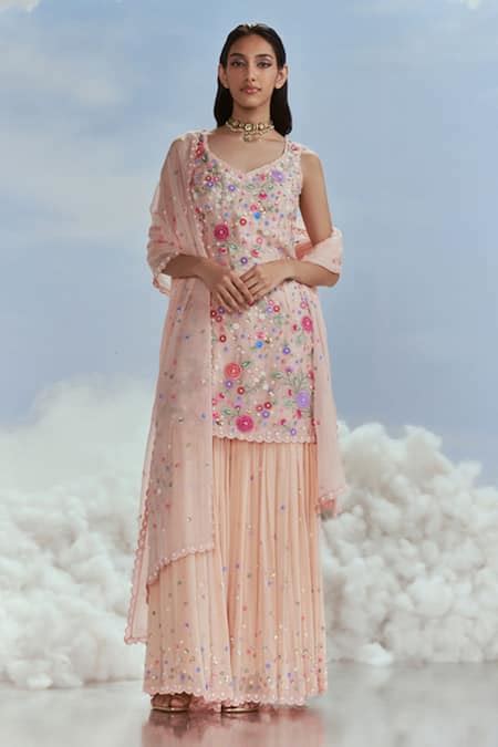 Buy Pink Organza, Georgette Beads, Sequins Mehtab Bagh Embroidered ...