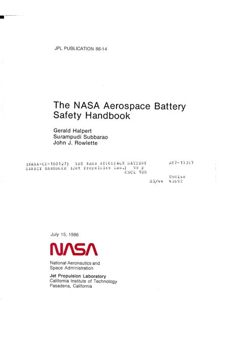 The NASA Aerospace Battery Safety Handbook: (July 15, 1986) eBook ...