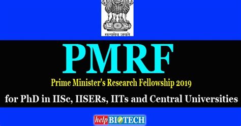 Prime Minister's Research Fellowships (PMRF) December 2019 for PhD in ...