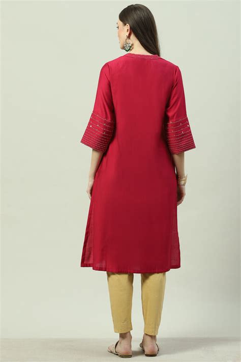 Berry Pink Poly LIVA Straight Yarndyed Kurta