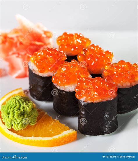 Salmon Roe Roll stock image. Image of meal, green, caviar - 12138275