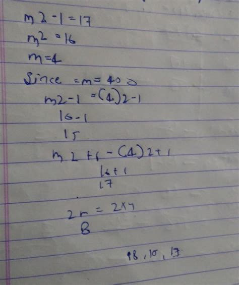 find Pythagoras triplet whose one member is 17 - Brainly.in