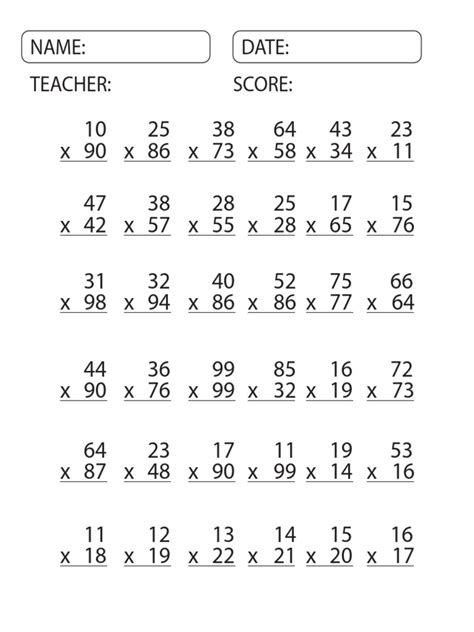 Image result for Multiplication 2-Digit Numbers Worksheet