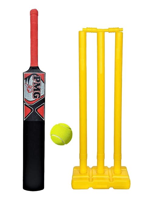 PMG Plastic Cricket Bat with PVC Wicket Set & 1 Tennis Ball for Kids ...