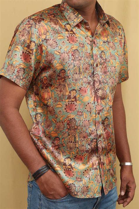 20% Off: Multicolor Kalamkari Tussar Silk Shirt - Digital Printed