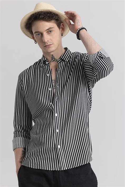 Buy Men's Stripehaven Black Striped Shirt Online | Snitch – SNITCH