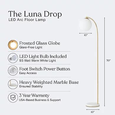 Brightech Luna Drop 75" Led Contemporary Floor Lamp With Marble Base ...