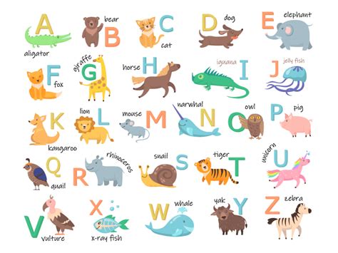 可爱的动物及其单词和开头字母矢量素材(EPS/PNG)_dowebok