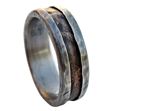 Buy Cool Mens Ring Bronze, Unique Wedding Band Bronze Silver, Mens ...