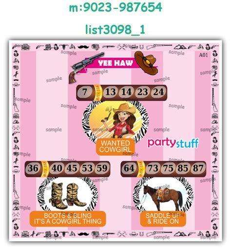 Cowgirl theme designs in Tambola Housie