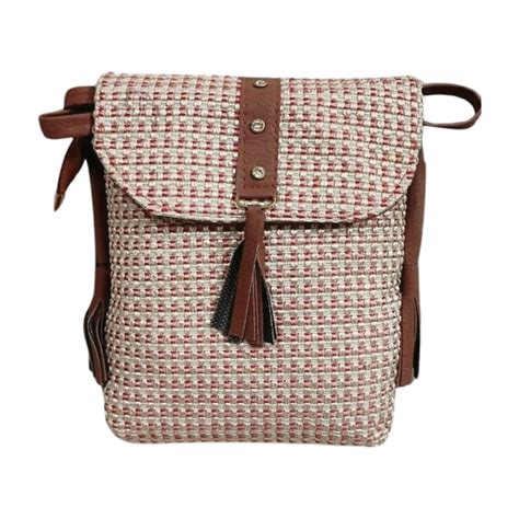 Pink & Beige Woven Jute Sling Bag for Women Crossbody Purse