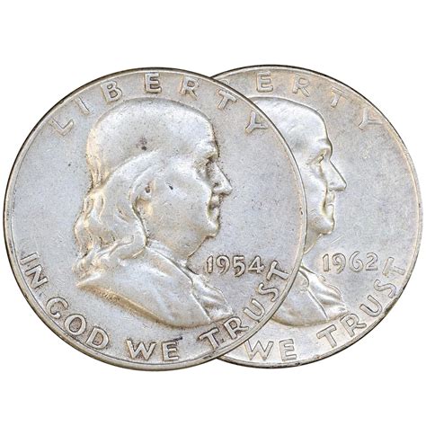 2 Silver Ben Franklin Half Dollars - 90% Silver - In Individual Coin ...