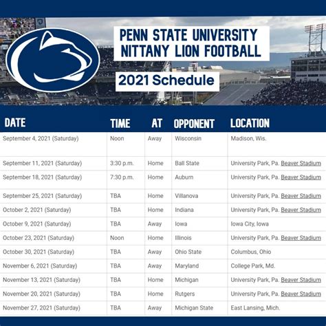 Penn State 2025 Football Schedule Printable - Free Printable Worksheets ...
